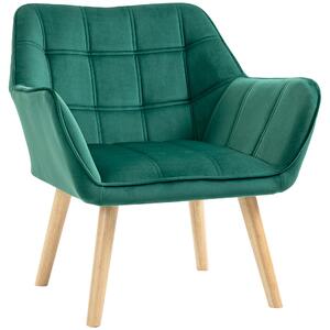 HOMCOM Poltroncina Stile Nordico in Legno ed Effetto Velluto Verde per Soggiorno o Ufficio, 64x62x72.5 cm|Aosom