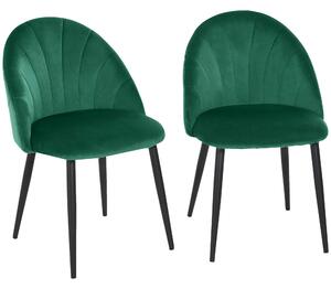 HOMCOM Set di 2 Sedie da Pranzo Imbottite con Schienale a Conchiglia in Velluto, Gambe in Metallo, Sedie da Cucina, 52x54x79 cm, Verde | Aosom Italy
