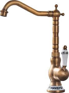 Miscelatore lavabo, finitura ottone anticato, design monocomando, grande A