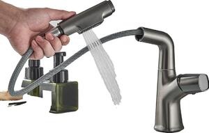 Rubinetto per lavabo, rotazione a 360°, design monocomando, grigio