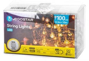 Aigostar - Catena luminosa LED per esterni 100 LED/3xAA/8 funzioni 10,3 m IP44 bianco caldo