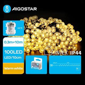 Aigostar - Catena luminosa LED per esterni 100 LED/3xAA/8 funzioni 10,3 m IP44 bianco caldo