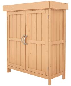 Outsunny Casetta in Legno da Giardino con 2 Ante, Armadio da Esterno Porta Attrezzi da Giardino con Tetto Apribile, 74×43×88cm|Aosom