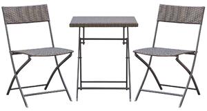 Outsunny Mobili da Giardino in Rattan Set 1 Tavolino e 2 Sedie da Giardino Pieghevoli 3pz Nero|Aosom