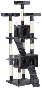PawHut Albero Tiragraffi per Gatti con Due Cucce in Peluche e Sisal, Grigio, 50x50x170cm