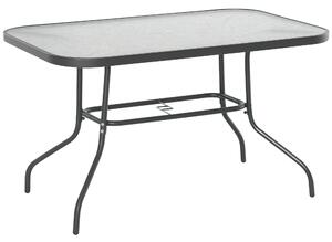 Outsunny Tavolo da Giardino con Foro per Ombrellone, Arredamento da Esterno in Metallo e Vetro 120x80x70cm Grigio|Aosom