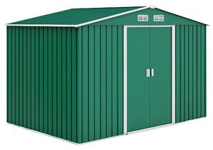 Outsunny Casetta da Giardino con Doppie Porte Scorrevoli in Lamiera di Acciaio, Capanno da Giardino in Acciaio, 277x195x192cm, Verde|Aosom