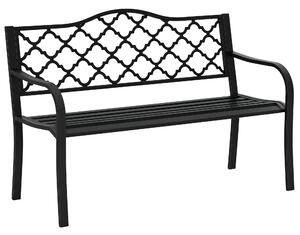 Outsunny Panchina da Esterno 2 Posti in Acciaio e Ghisa con Braccioli e Schienale Decorato, 128x58.5x89cm, Nero|Aosom