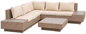 Outsunny Set da Giardino 4 Pezzi in Rattan, Divano Angolare con Cuscini e Tavolini, Marrone chiaro|Aosom