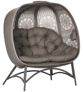 Outsunny Lettino da Giardino 2 Posti con Copertura Decorata e Cuscino Spesso, 126x75x142 cm, Marrone | Aosom Italy