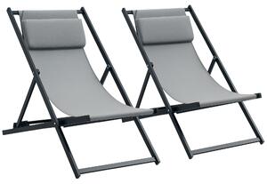 Outsunny Set 2 Sedie Poltrona Sdraio da Esterni, Pieghevoli e Reclinabili, in Alluminio, Grigio, 96.5 x 58 x 91.5cm|Aosom