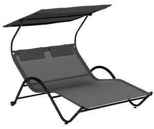 Outsunny Sdraio Giardino 2 Posti Ergonomico con Tettuccio Parasole Anti-Raggi UV, Ruote e Cuscini Poggiatesta, Lettino Prendisole Grigio | Aosom Italy