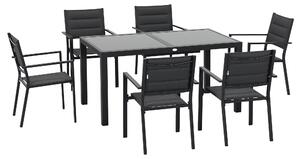 Outsunny Set da Giardino con Tavolo Allungabile in Vetro e 6 Sedie con Seduta Traspirante, Grigio Scuro|Aosom