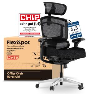 FLEXISPOT ErgoX Pro Sedia ergonomica per ufficio regolabile in altezza in 12 posizioni 7D braccioli 5D supporto lombare 4D poggiatesta Capacità di carico 250 kg Schiuma Nero