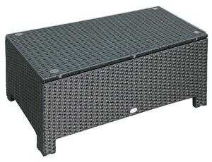 Outsunny Ousunny Tavolino da Esterni in Rattan PE con Piano in Vetro Temperato, 85x50x39cm, Nero|Aosom