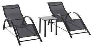 Outsunny Set 2 Lettini Prendisole e Tavolino con Ripiano, in Tessuto Traspirante e Metallo, 59x169x66 cm, Nero|Aosom
