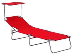 Outsunny Sdraio da Giardino Pieghevole con Tettuccio Regolabile e Schienale Reclinabile a 4 Livelli, Rosso