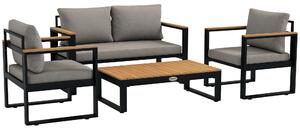 Outsunny Salotto da Giardino con Divano da Esterno, 2 Poltrone e Tavolino in Alluminio, Grigio|Aosom