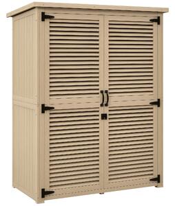 Outsunny Armadio da Esterno Portaoggetti a 2 Ripiani con Picchetti, in Legno di Abete, 127x65x159.5/168 cm