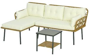 Outsunny Salotto da Giardino in Rattan PE con Chaise Longue, Divano 2 Posti e Tavolino, Crema|Aosom