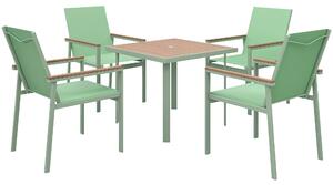Outsunny Set da Giardino con Tavolo Quadrato e 4 Sedie con Braccioli in Tessuto a Rete e Acciaio, Verde|Aosom