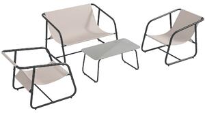 Outsunny Salotto da Giardino con Divanetto, 2 Poltrone e Tavolino in Acciaio e Tessuto a Rete, Crema|Aosom