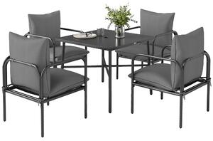 Outsunny Set da Giardino 5 Pezzi in Acciaio con 4 Sedie 58x58x66 cm e Tavolo 80x80x71 cm con Foro Centrale, Grigio|Aosom
