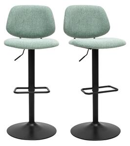 Sgabelli da bar design regolabili in tessuto effetto velluto testurato verde celadon e metallo nero BARNET (set di 2)