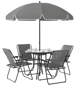 Outsunny Set da Giardino 6 Pezzi in Acciaio con 4 Sedie Pieghevoli, Ombrellone e Tavolo Rotondo, Grigio e Nero