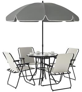 Outsunny Set da Giardino 6 Pezzi in Acciaio con 4 Sedie Pieghevoli, Ombrellone e Tavolo Rotondo, Crema, Grigio e Nero