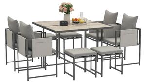 Outsunny Set Mobili da Giardino con Tavolo da Pranzo, 4 Sedie da Esterno e 4 Sgabelli Poggiapiedi, Grigio