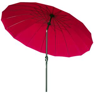 Outsunny Ombrellone Rotondo Pieghevole a 18 Stecche con Manovella, in Metallo e Poliestere, Ø250x240 cm, Rosso Vino
