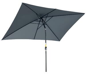Outsunny Ombrellone Rettangolare 2x3 m Pieghevole e Regolabile con Manovella, in Alluminio e Poliestere, Grigio Scuro