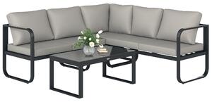 Outsunny Set da Esterno 3 Pezzi con Divano 3 Posti Convertibile, Divano 2 Posti e Tavolino da Esterno, Grigio e Nero