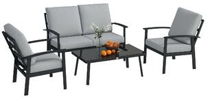 Outsunny Set da Giardino 4 Pezzi con 2 Poltroncine, Divano 2 Posti e Tavolino, in Alluminio e Fibra, Grigio Carbone