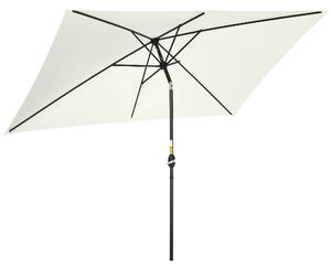 Outsunny Ombrellone Rettangolare 2x3 m Pieghevole e Regolabile con Manovella, in Alluminio e Poliestere, Bianco Crema