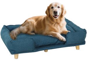 PawHut Divano Lettino per Cani Grandi fino 30 kg da Interno con Cuscino Rimovibile, 96x66x24 cm, Blu