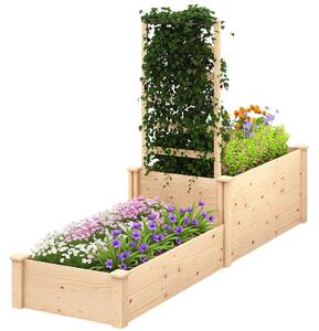 Outsunny Fioriera Rialzata con Grigliato per Rampicanti e Divisorio, in Legno di Abete, 222x63x132 cm, color Legno