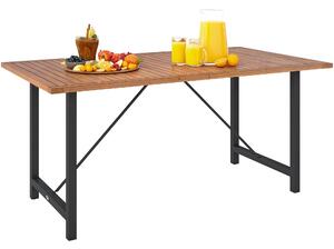 Outsunny Tavolo da Giardino 160x90 cm in Legno di Acacia e Acciaio con Piano a Doghe, Teak