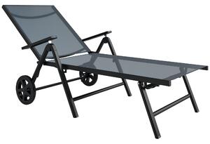 Outsunny Lettino Sdraio Pieghevole e Reclinabile in 5 Posizioni con Rotelle, in Metallo e Textilene, 72x158x84 cm, Grigio