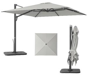 Outsunny Ombrellone a Sbalzo con Manovella e Base a Croce, in Poliestere, Alluminio e Metallo, 365x297x256 cm, Grigio Chiaro