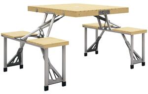 Outsunny Tavolo da Picnic Pieghevole con Sgabelli Integrati e Foro per Ombrellone in Alluminio e Legno|Aosom