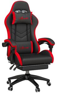 Vinsetto Sedia da Gaming con Altezza Regolabile e Schienale Reclinabile, 65x65x121-129 cm, Nero e Rosso