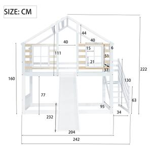 Letto a castello per bambini 6+ anni con scala,sponda,scivolo e finestra, senza materasso, 90x200 cm, Bianco | Aosom Italy