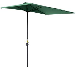 Outsunny Ombrellone da Parete Mezzaluna Salvaspazio con Apertura a Manovella, Verde