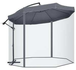 Outsunny Ombrellone da Giardino 3x3 m con Zanzariera, Apertura a Manovella e Base a Croce, Grigio Scuro
