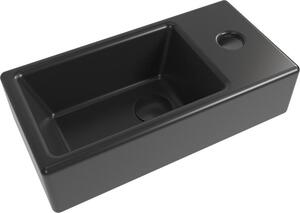 SAT Brevis lavamano per WC ospiti Lavabo con foro per rubinetto a destra 40,5 cm x 20,5 cm, nero opaco