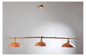 ANTICO TOSCANO SOSPENSIONE LAMPADARIO 3 LUCI IN OTTONE E PIATTI IN TERRACOTTA