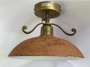 ANTICO TOSCANO PLAFONIERA PIATTO IN TERRACOTTA DIAMETRO 25 CM MONTATURA OTTONE