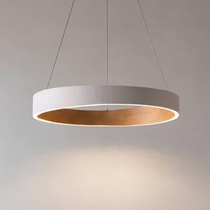 Lampada LED a sospensione Lucande Daelor, bianco/legno, CCT, dimmerabile Daelor Lucande,, Bianco / Opale, Soggiorno / Sala da pranzo, Metallo, Design